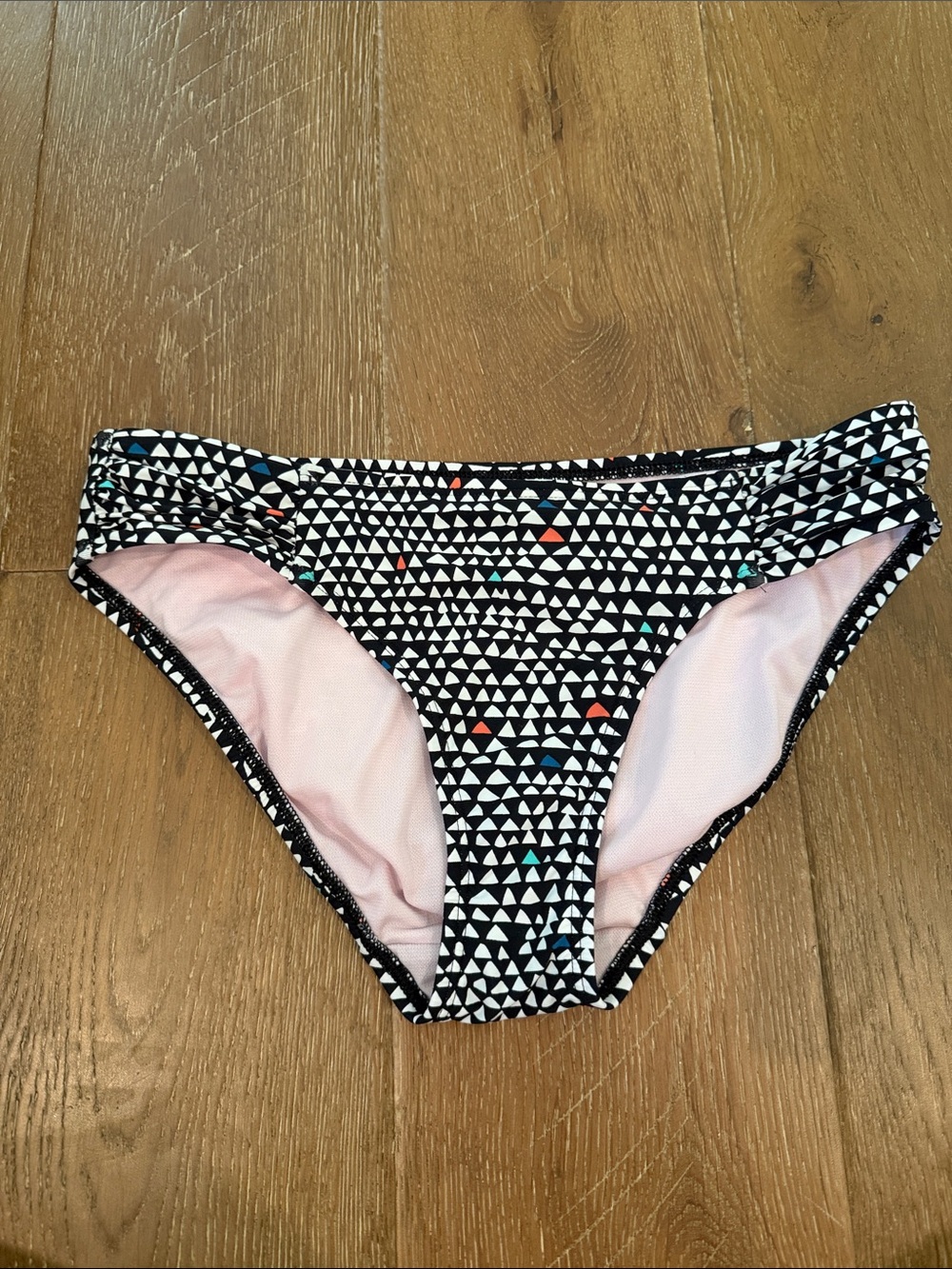 Title Nine Black Triangle Print Bikini Bottom with Pink Lining